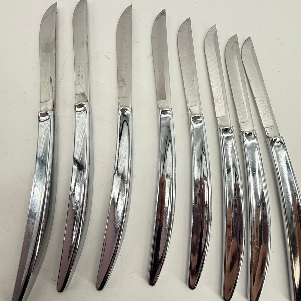 Carvel Hall USA Stainless Steel Steak Knives Set Of 8 Vintage Flatware MCM